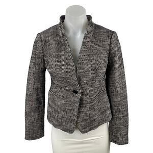 Ann Taylor LOFT Gray Textured Long Sleeve Single Breasted Blazer Coat Jacket 0